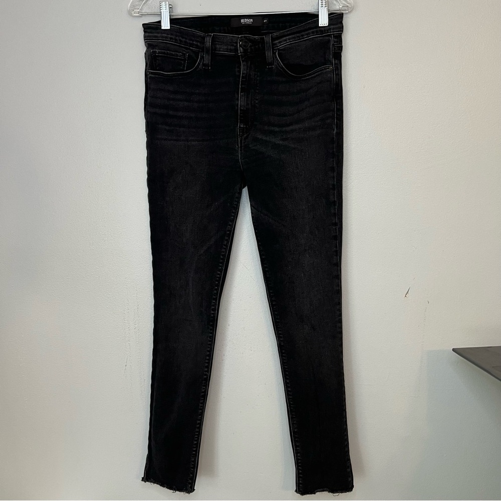 Hudson Jeans Barbara High Waist Super Skinny Raw Hem Ankle Sz 27 Black 90s